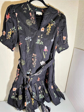 Entro Floral Ruffle Sleeve Mini Dress Black & Multicolor Large